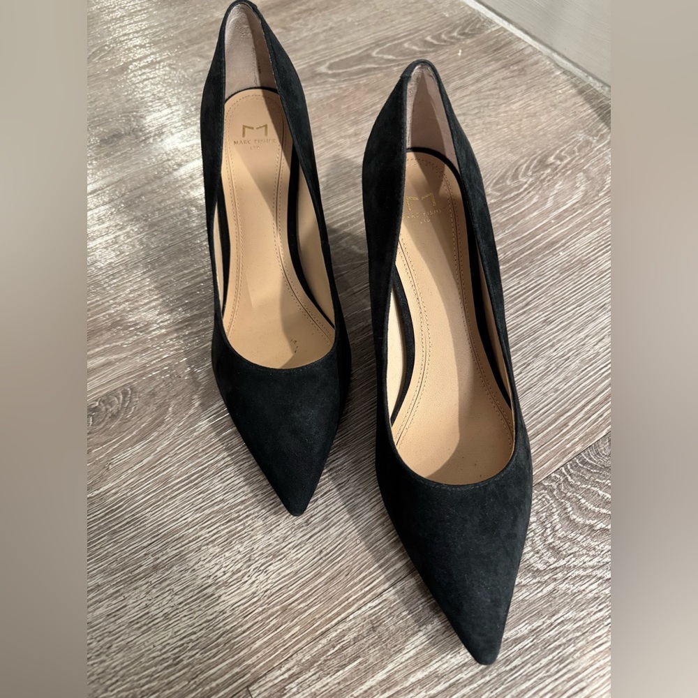 Marc Fisher black suede heels, worn once, size 7.5